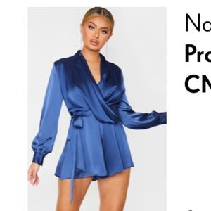 Pretty little things navy satin jumpsuit  romper shorts